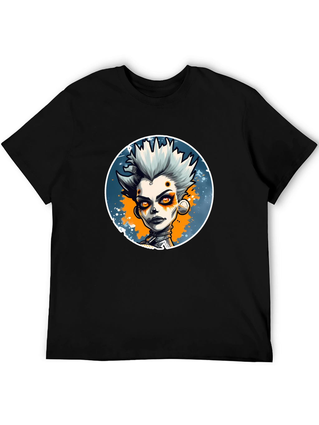 Punk Style Graphic Tee - Black Cotton Blend