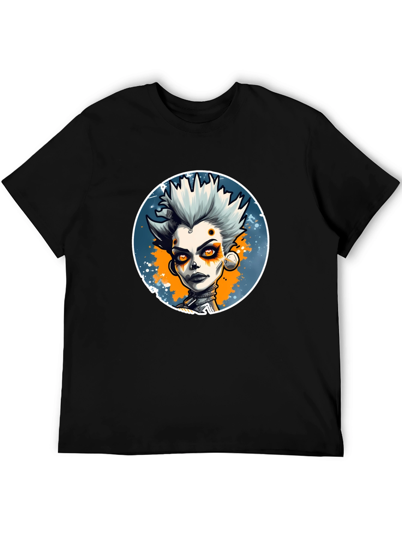 Punk Style Graphic Tee - Black Cotton Blend
