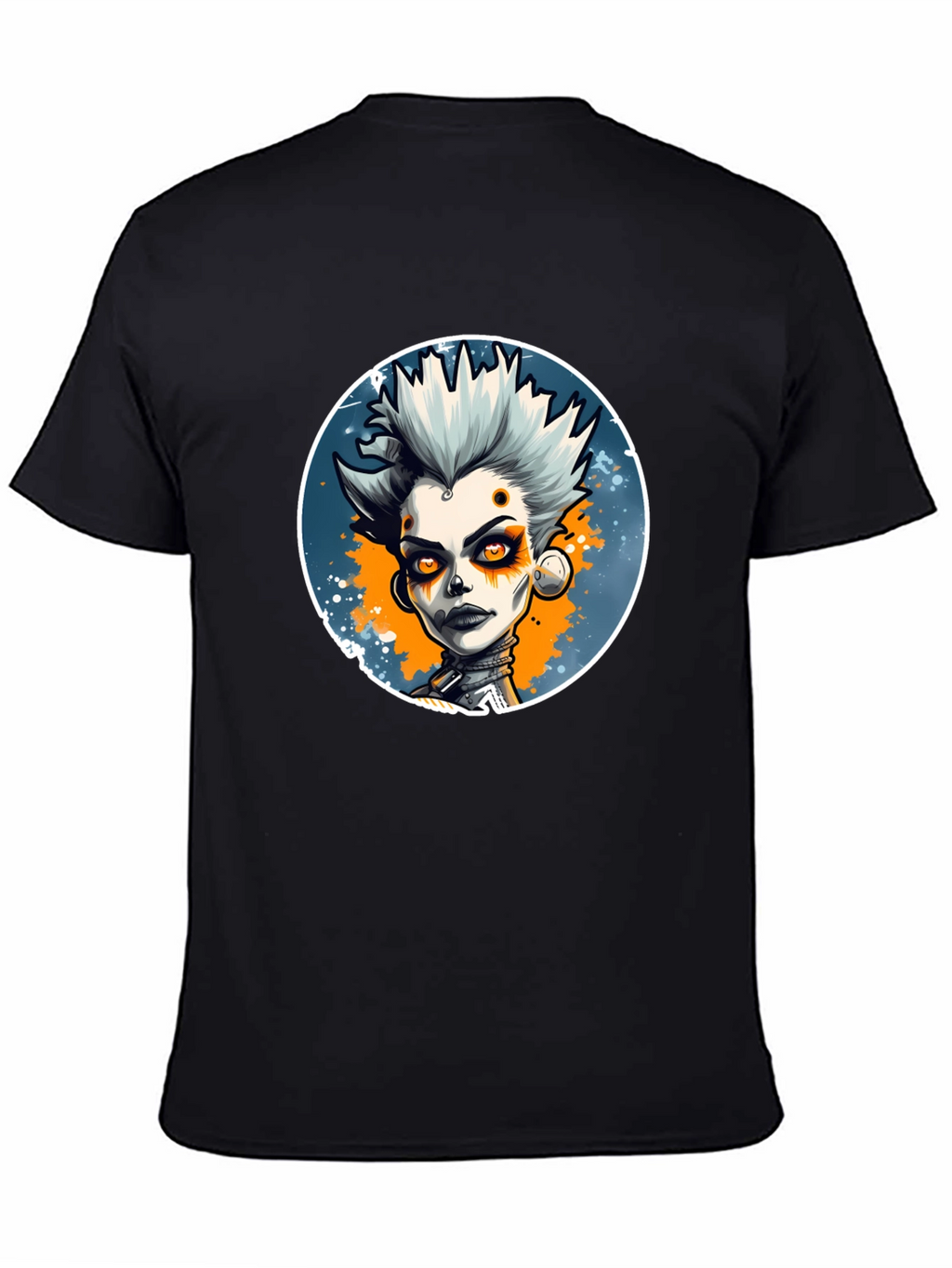 Punk Style Graphic Tee - Black Cotton Blend
