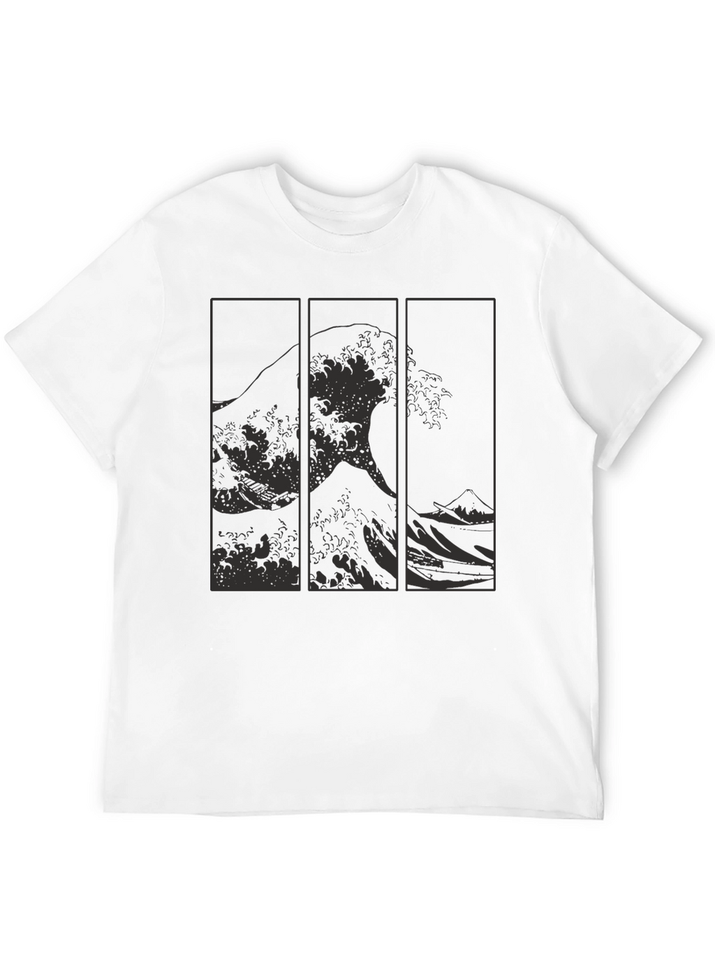 Great Wave Triptych Black T-Shirt - Artistic Style