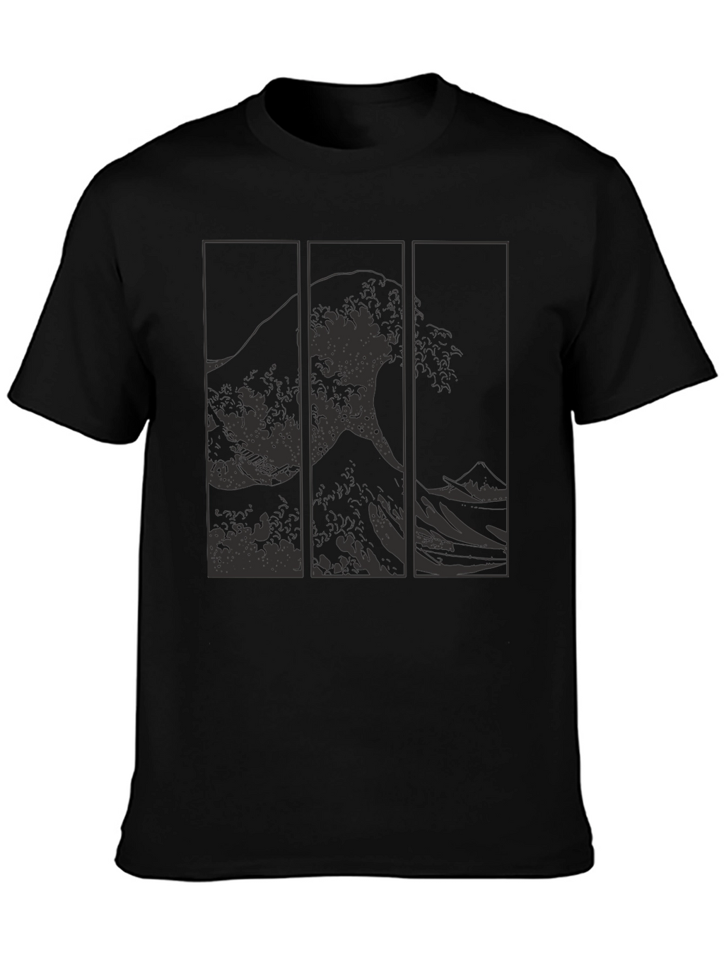 Great Wave Triptych Black T-Shirt - Artistic Style