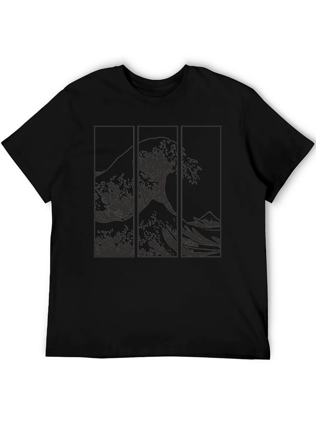 Great Wave Triptych Black T-Shirt - Artistic Style