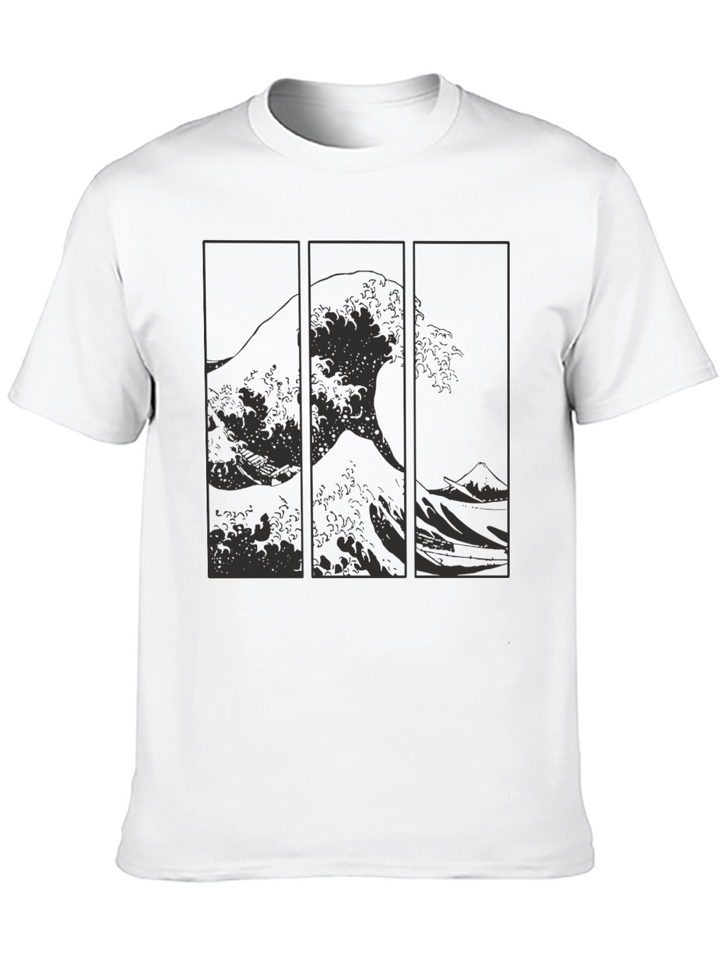 Great Wave Triptych Black T-Shirt - Artistic Style