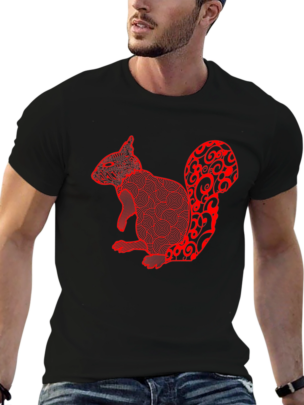 Squirrel Graphic Tee - Black Cotton Blend Casual Wear
