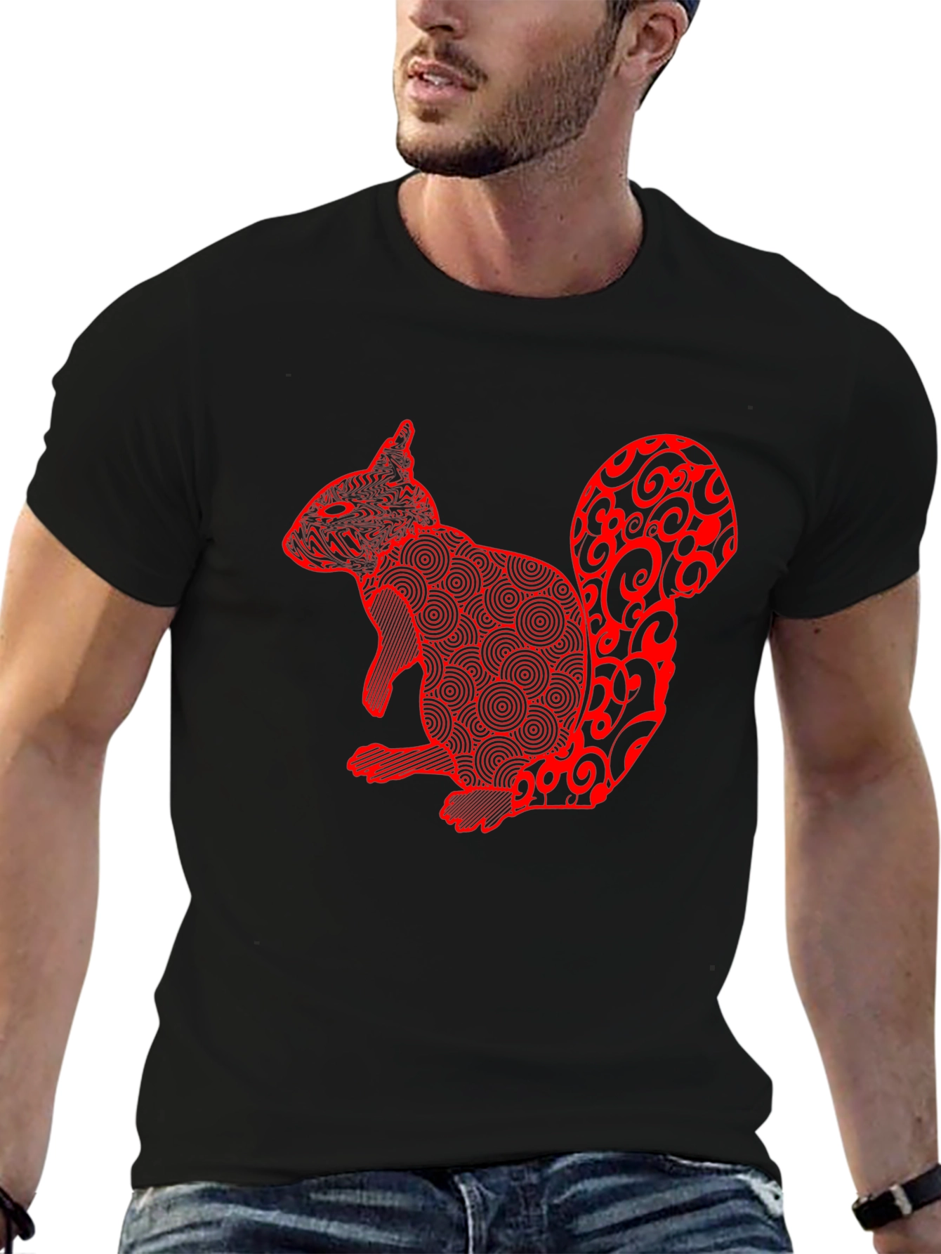 Squirrel Graphic Tee - Black Cotton Blend Casual Wear
