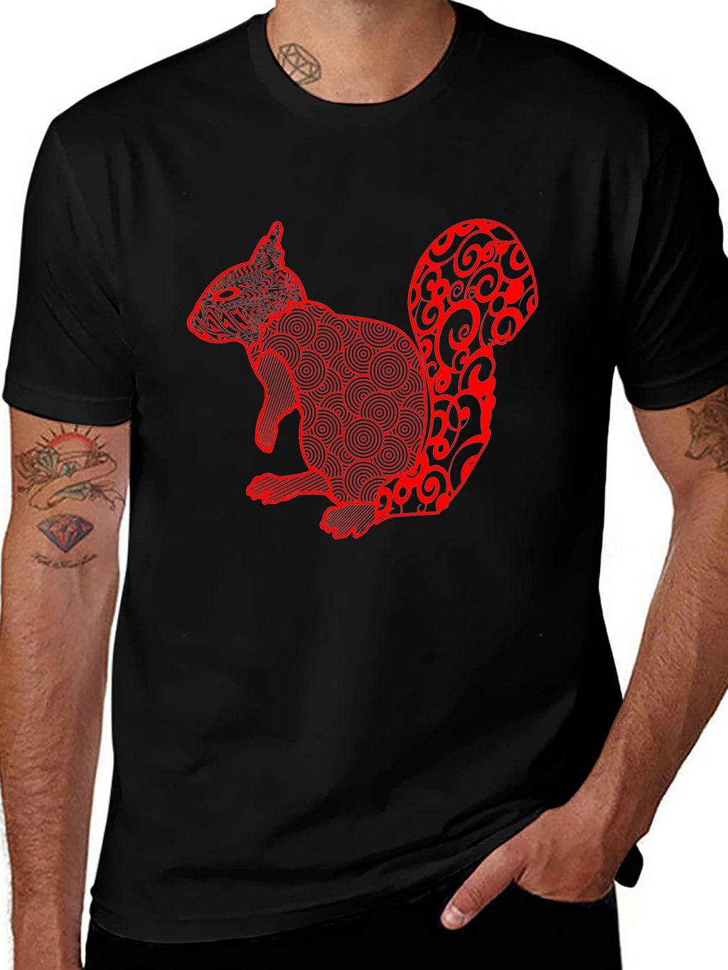 Squirrel Graphic Tee - Black Cotton Blend Casual Wear
