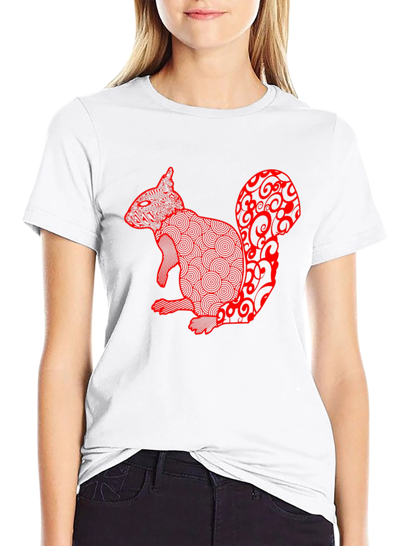 Squirrel Graphic Tee - Black Cotton Blend Casual Wear