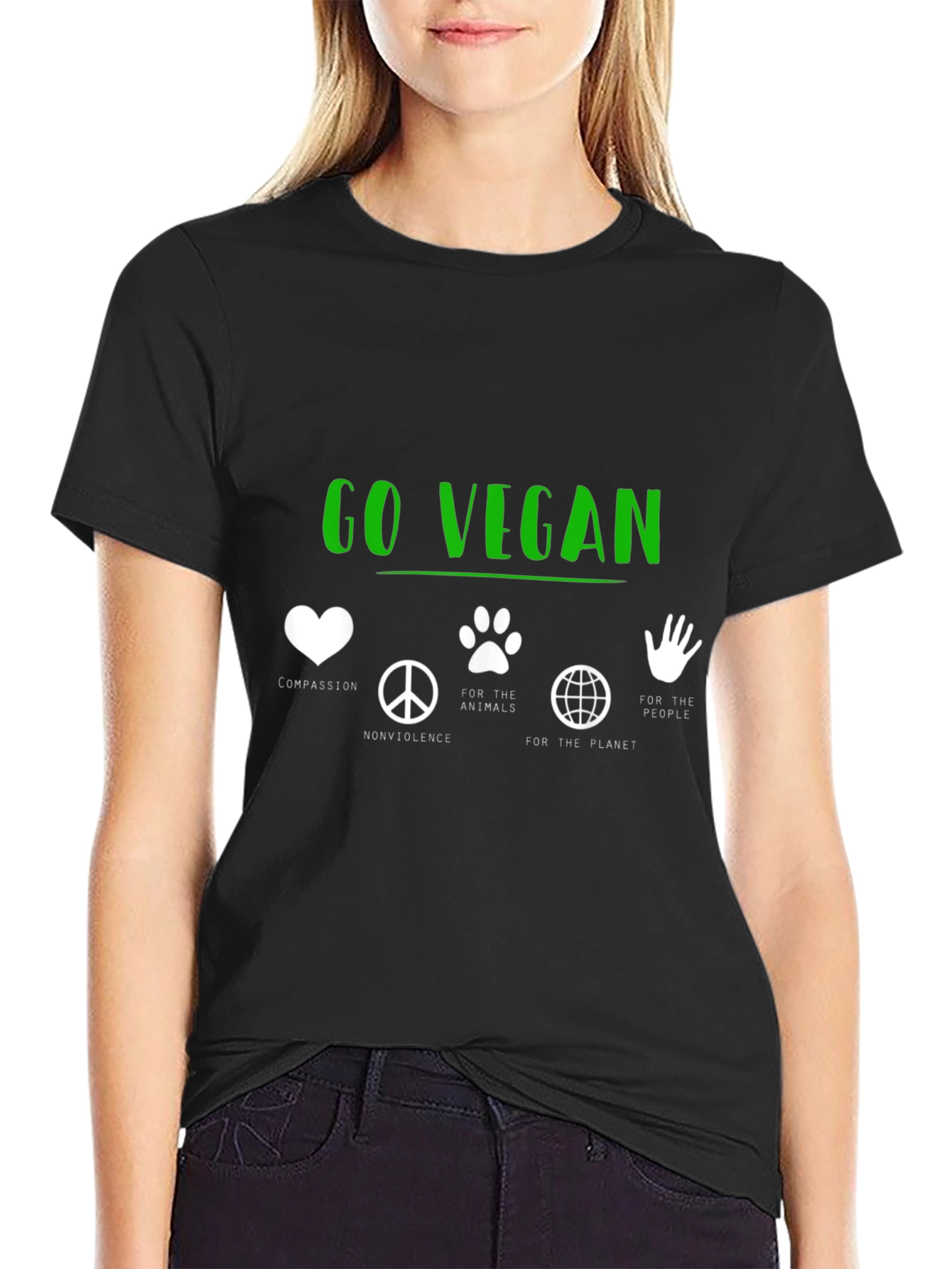 Go Vegan T-Shirt - Compassion Nonviolence Animals Planet People