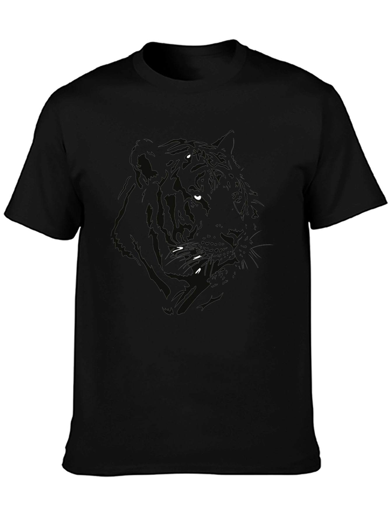 Mens Black Tiger Graphic Print Crew Neck T-Shirt