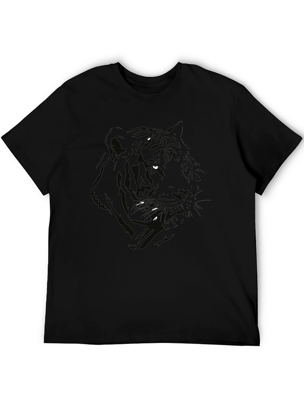 Mens Black Tiger Graphic Print Crew Neck T-Shirt