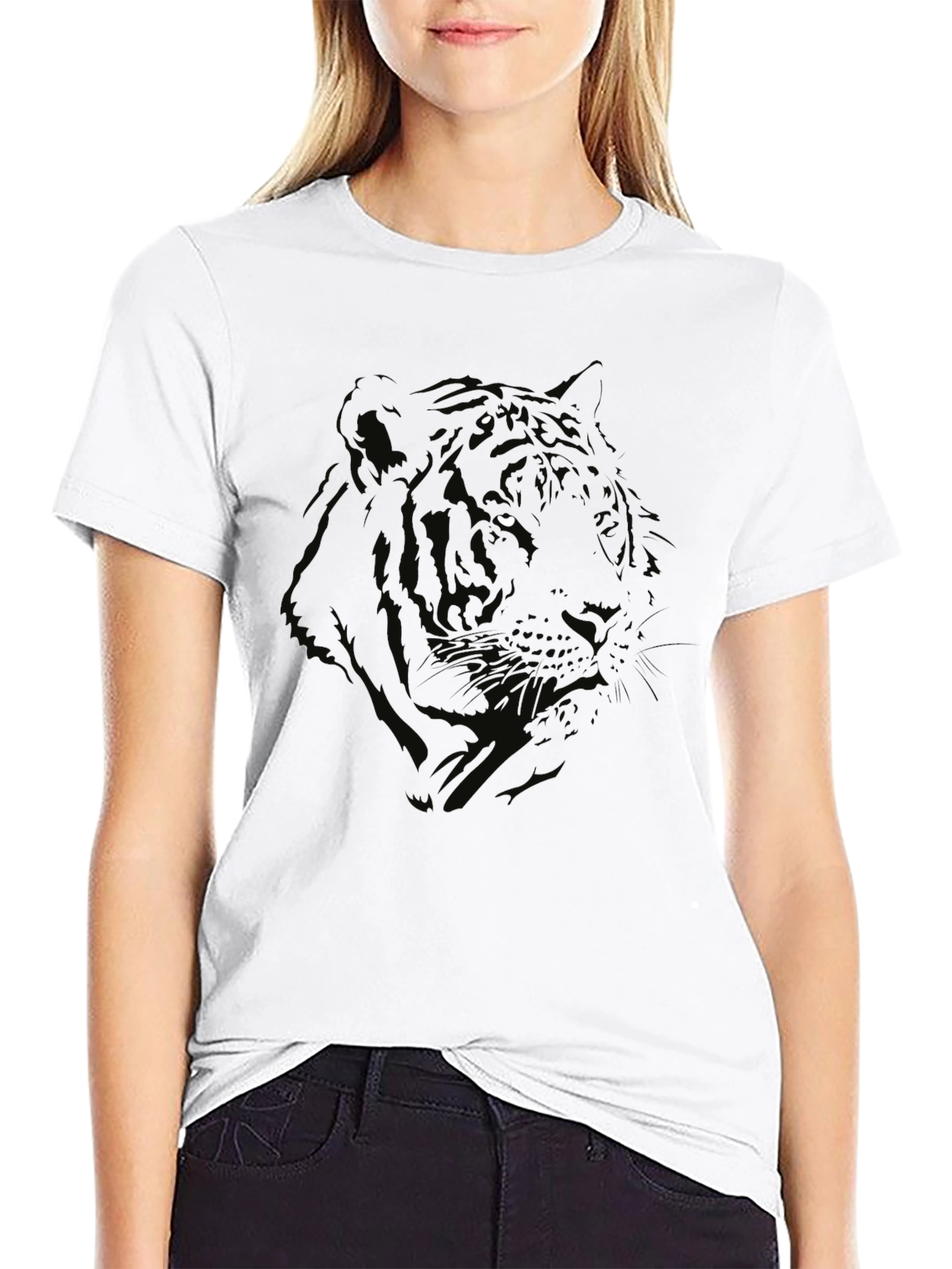 Mens Black Tiger Graphic Print Crew Neck T-Shirt