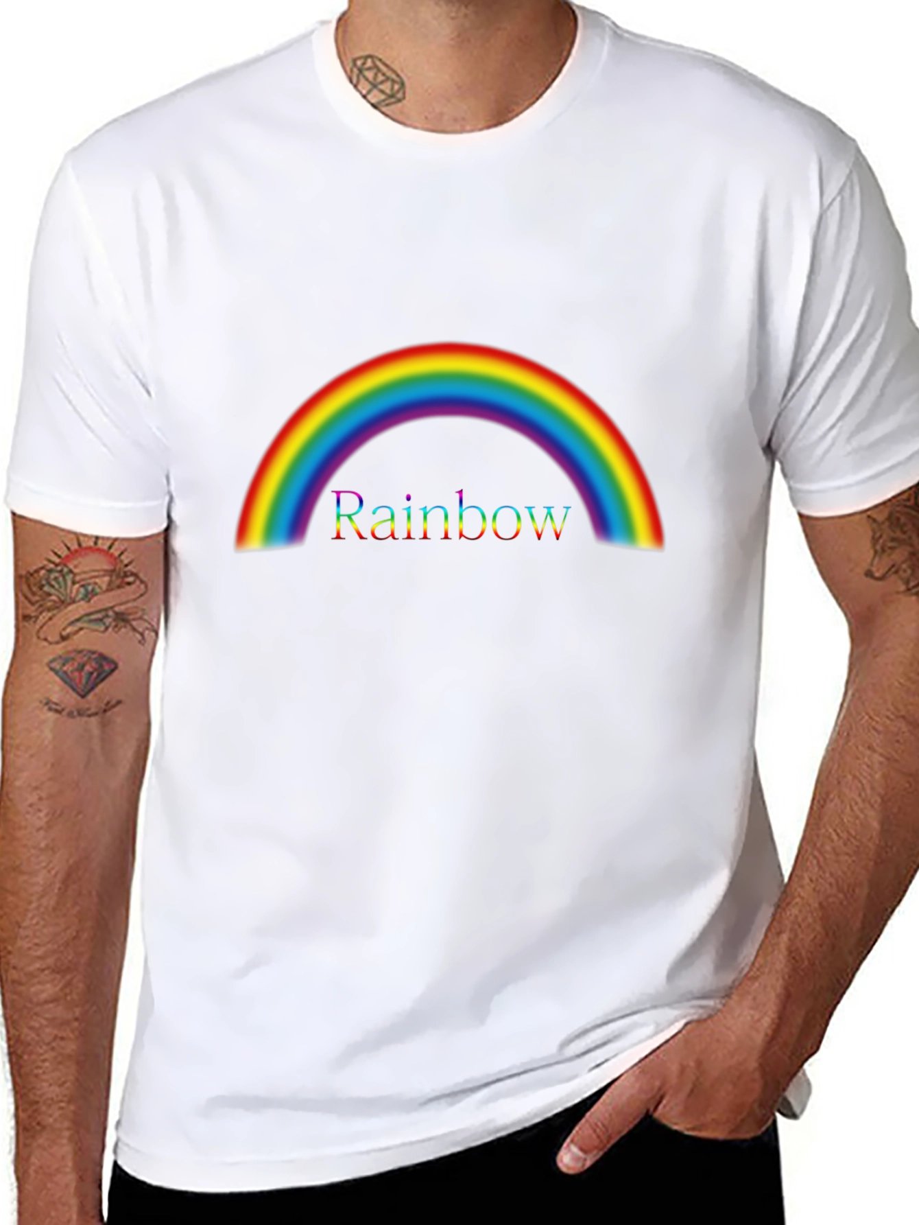 Rainbow Graphic Tee - Colorful Arc Design - Black