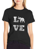 Love Elephant Graphic Print Black T-Shirt