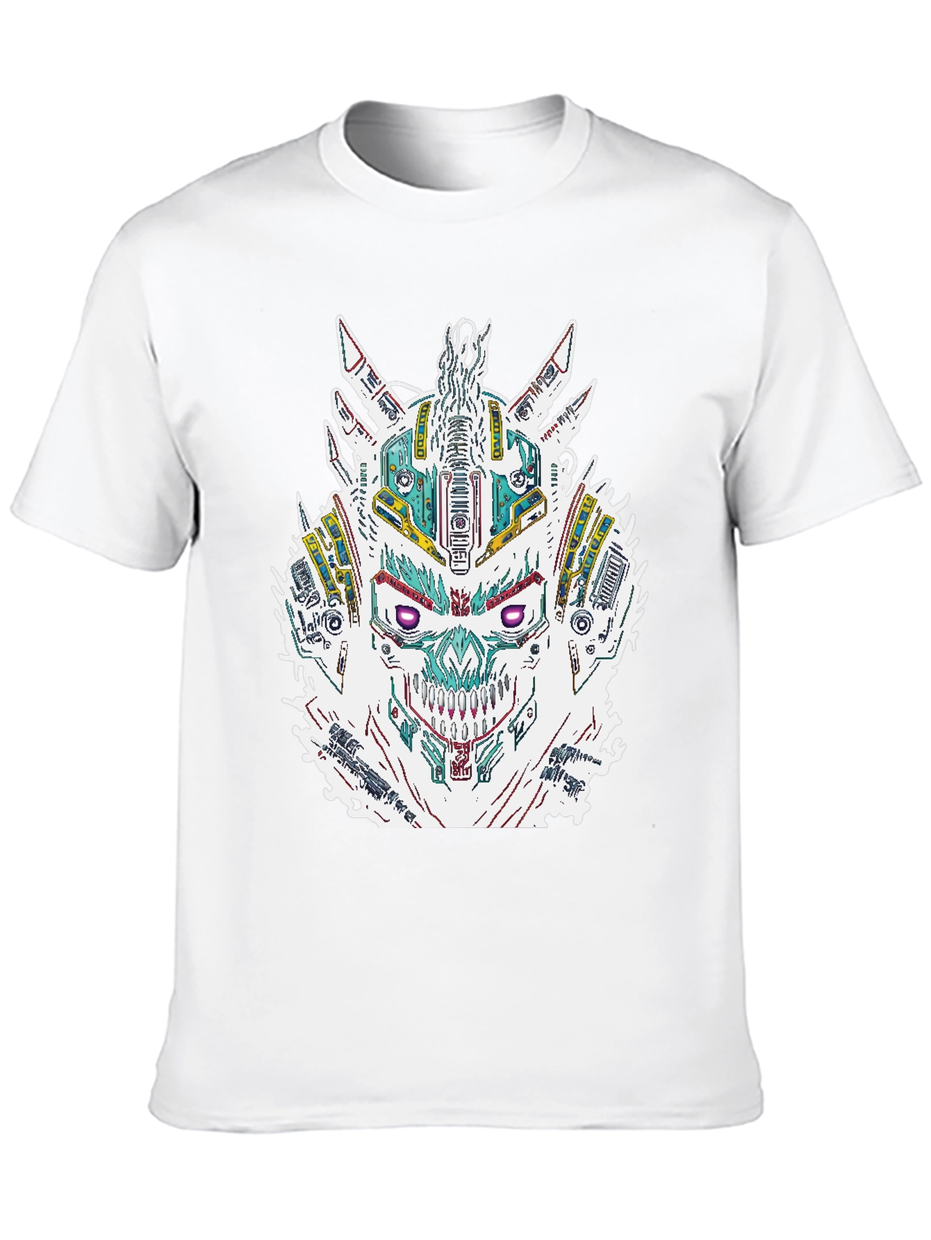 Cyberpunk Skull Graphic Print Black T-Shirt