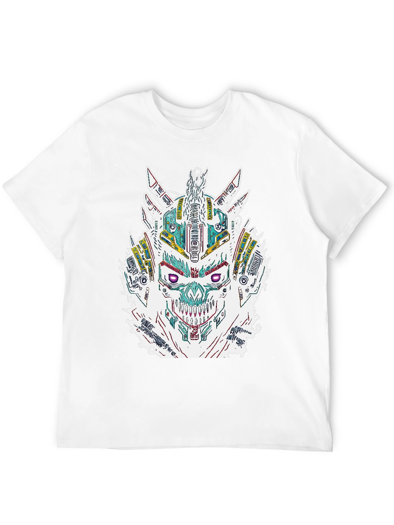 Cyberpunk Skull Graphic Print Black T-Shirt