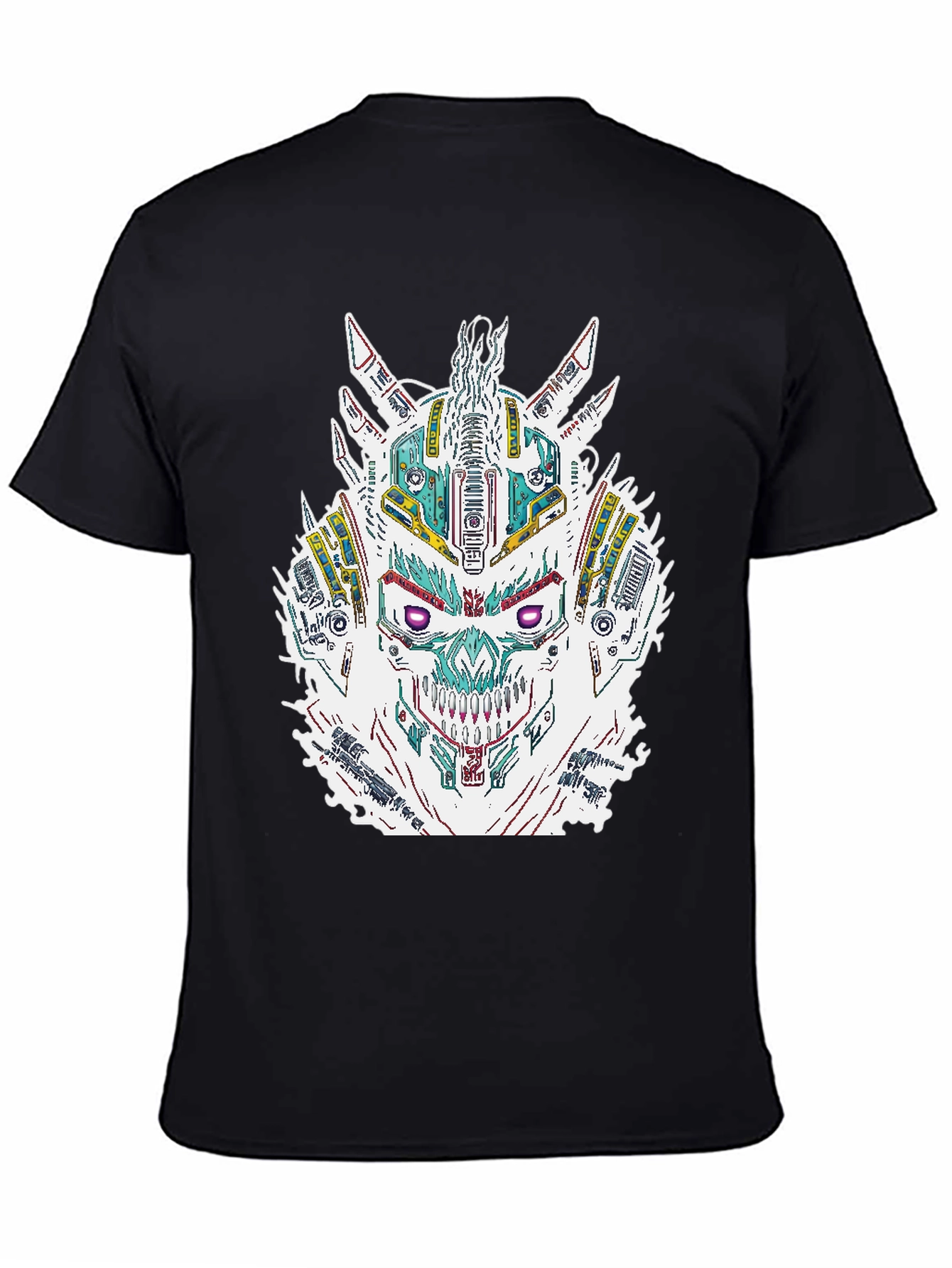 Cyberpunk Skull Graphic Print Black T-Shirt