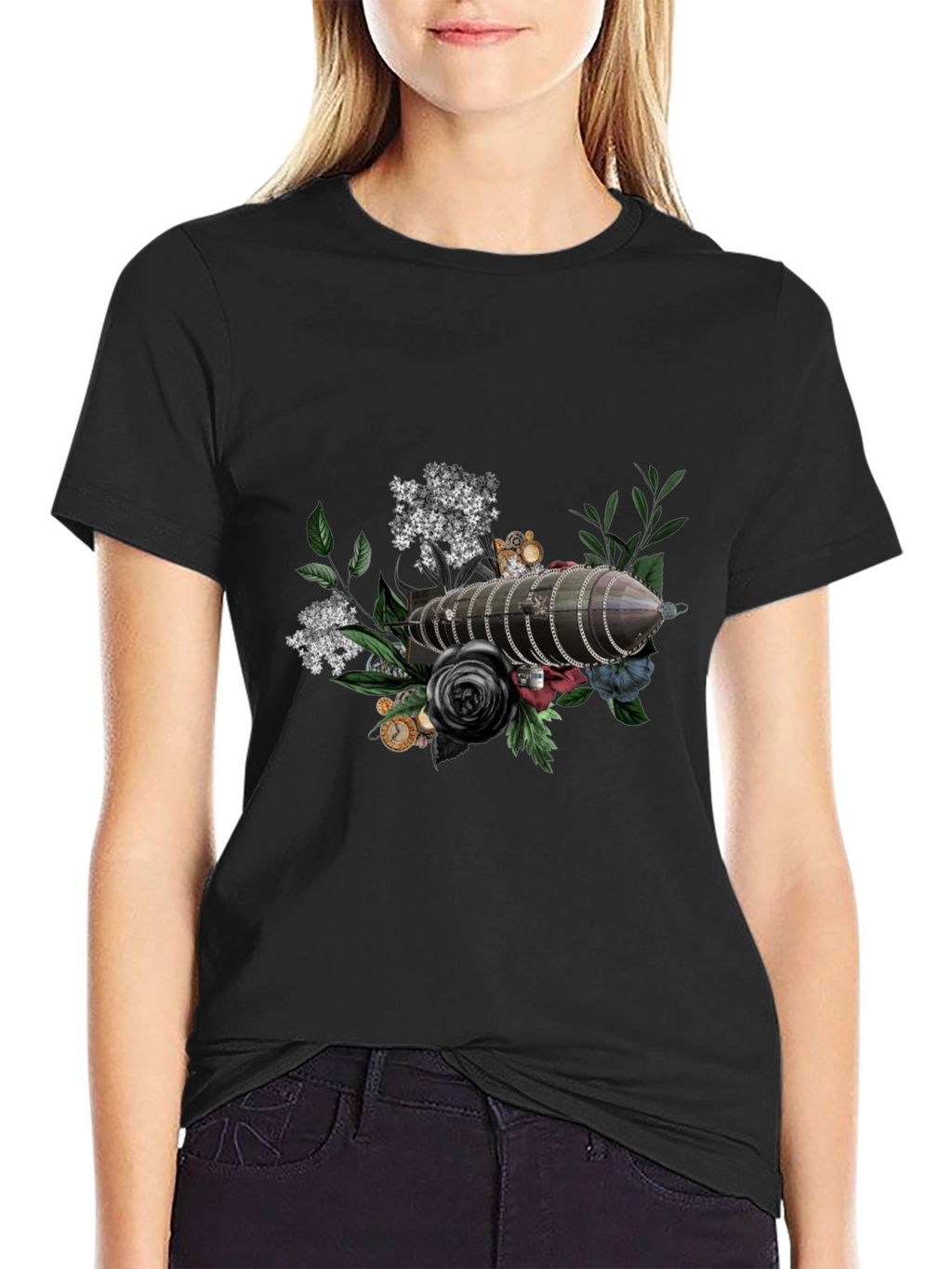 Steampunk Airship Floral T-Shirt