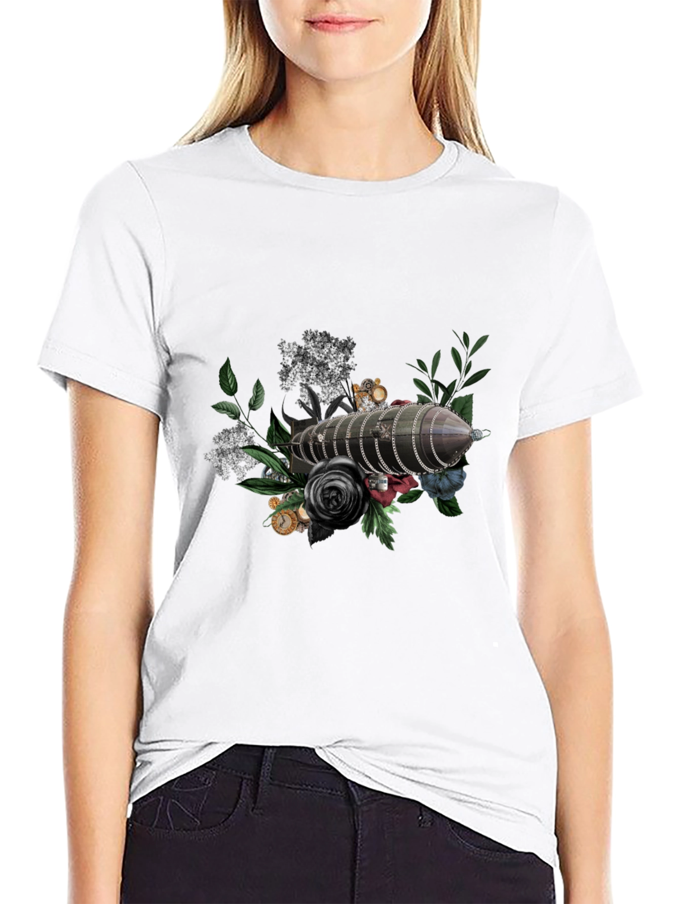 Steampunk Airship Floral T-Shirt
