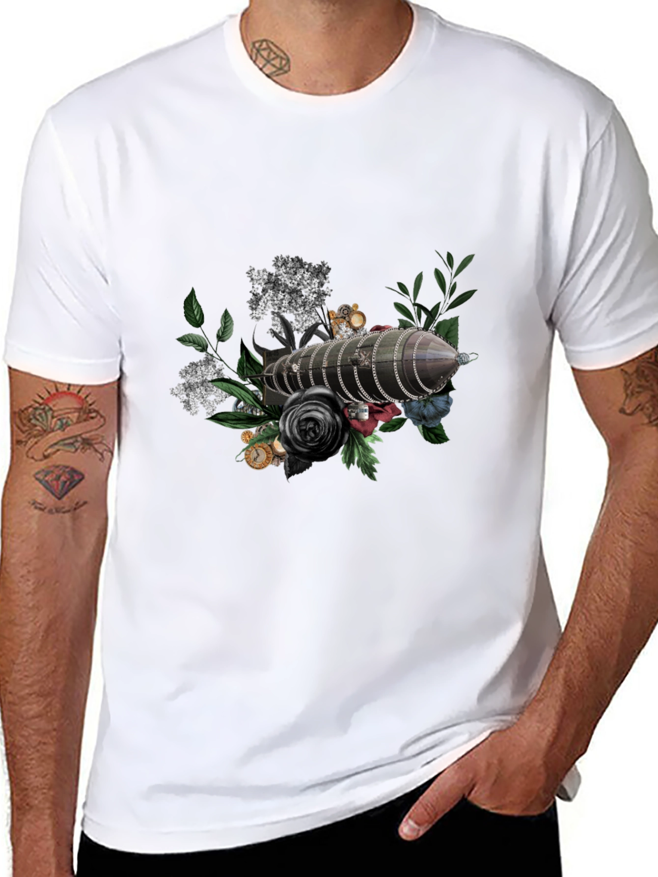 Steampunk Airship Floral T-Shirt