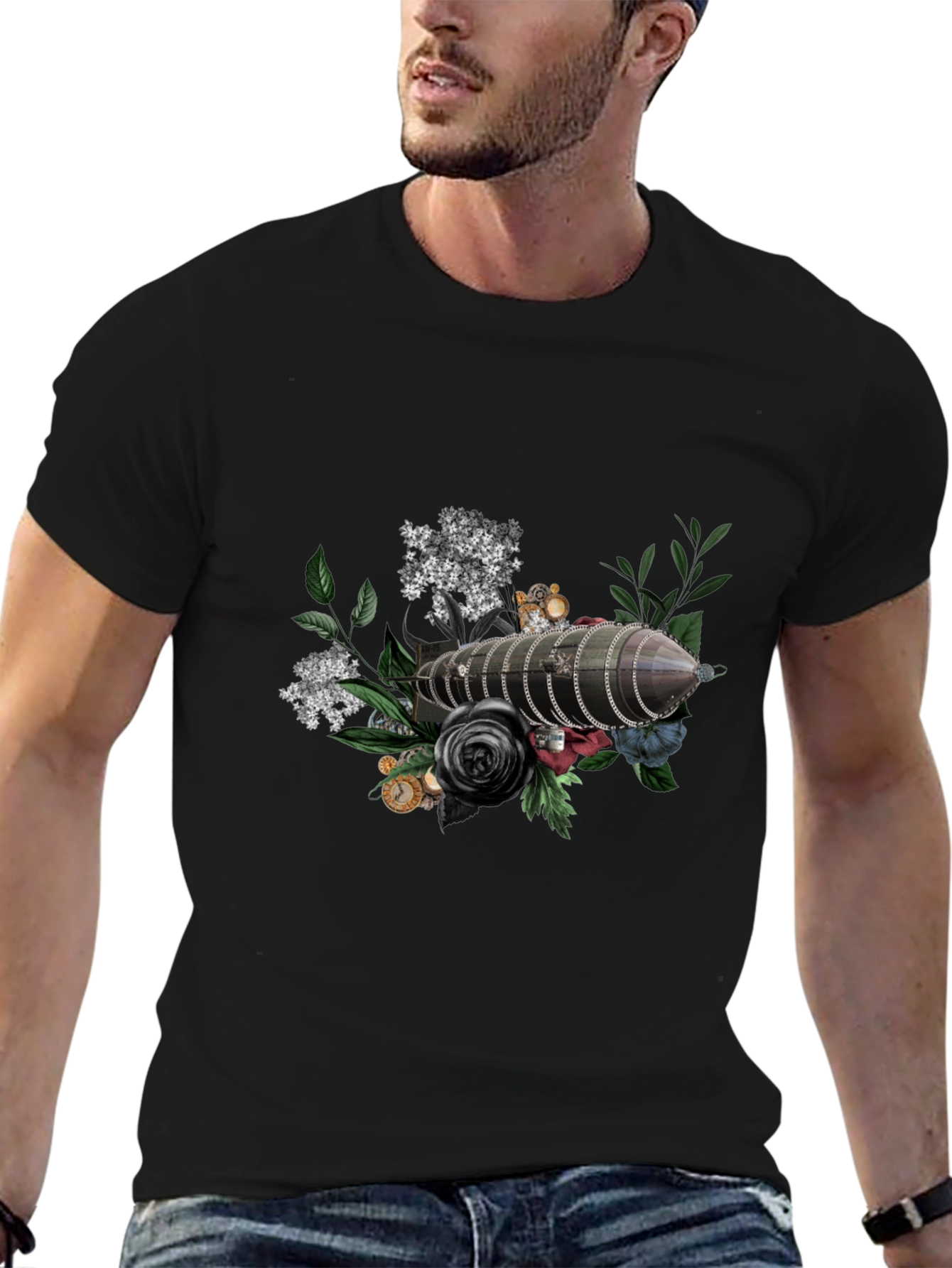 Steampunk Airship Floral T-Shirt