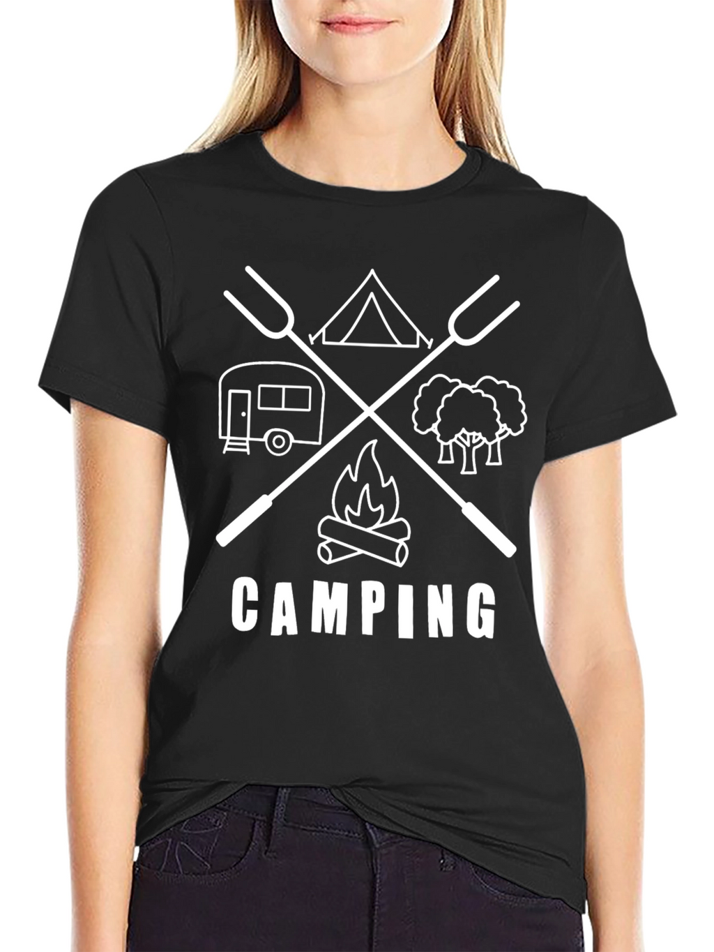 Camping Graphic Tee - Black Cotton T-Shirt