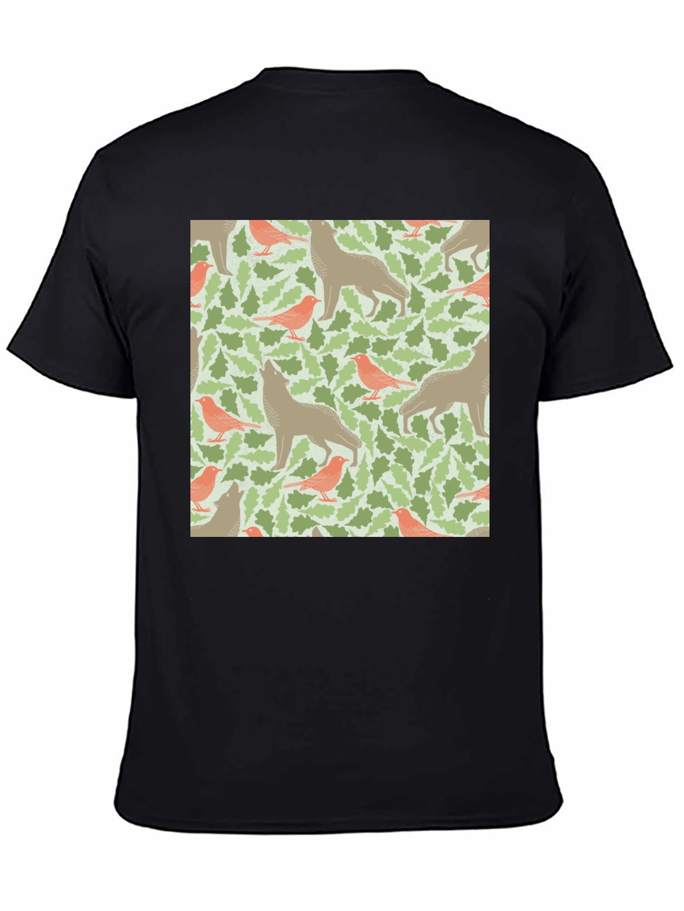 Wolf and Bird Pattern T-Shirt