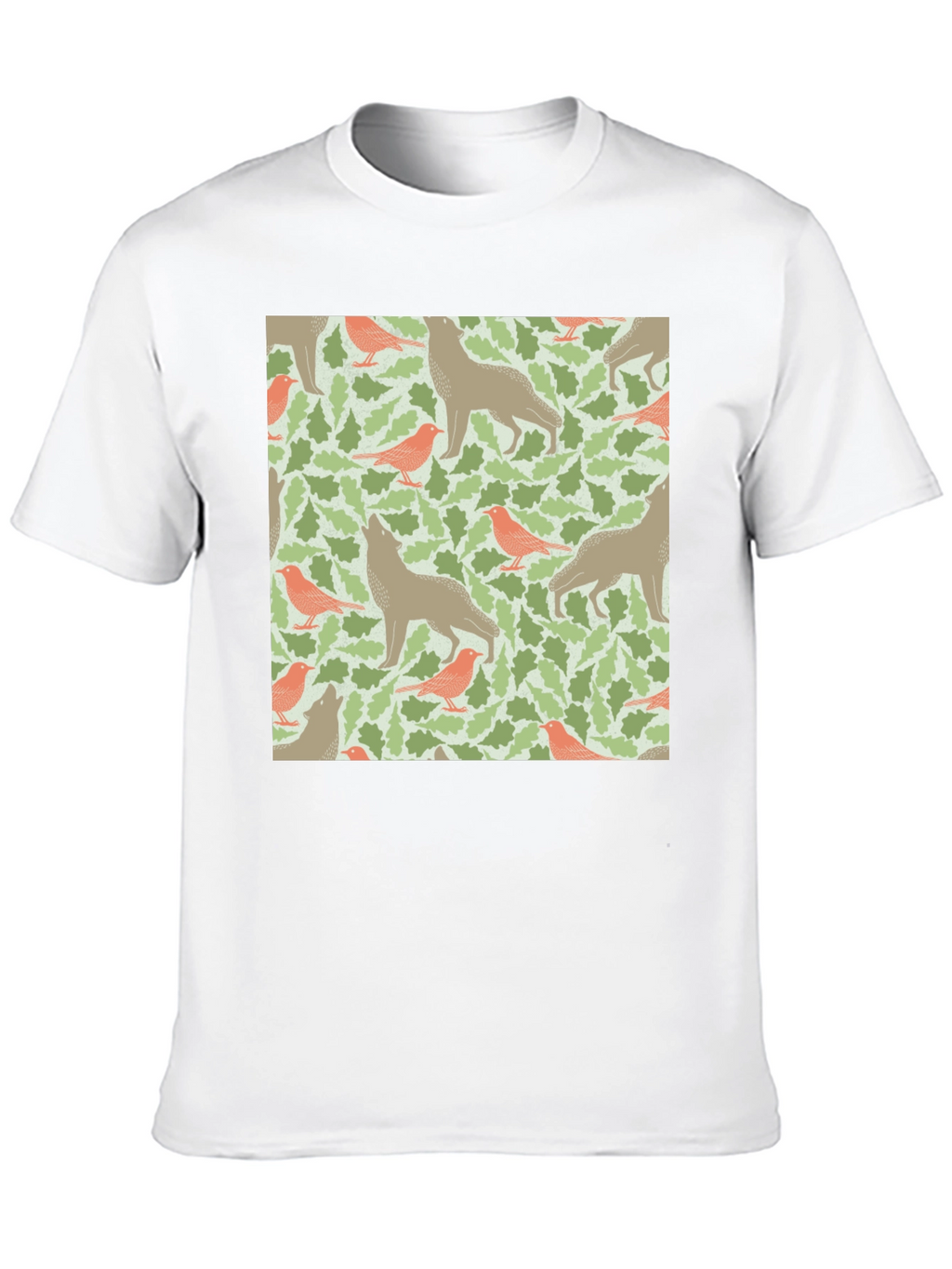 Wolf and Bird Pattern T-Shirt