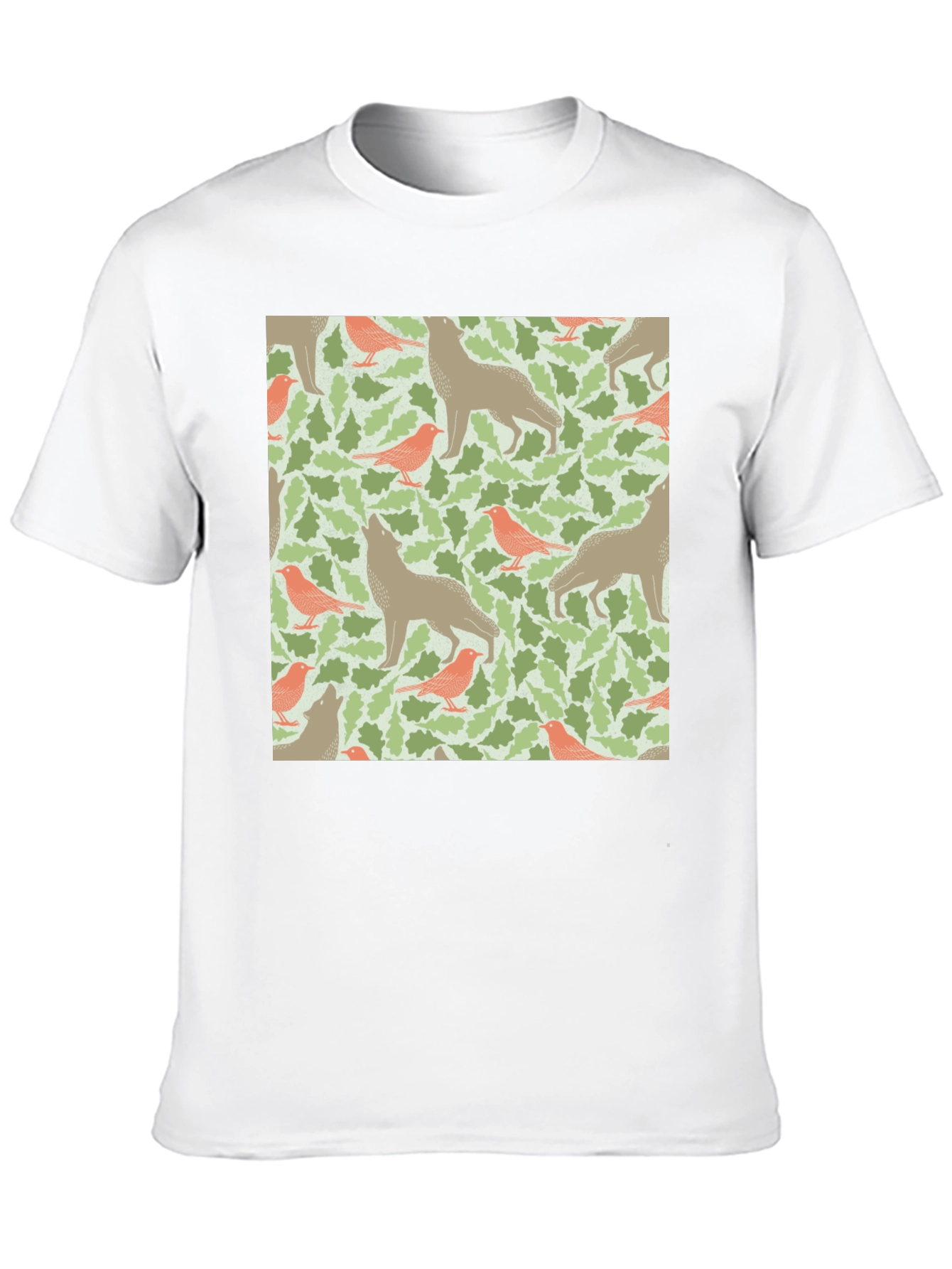 Wolf and Bird Pattern T-Shirt