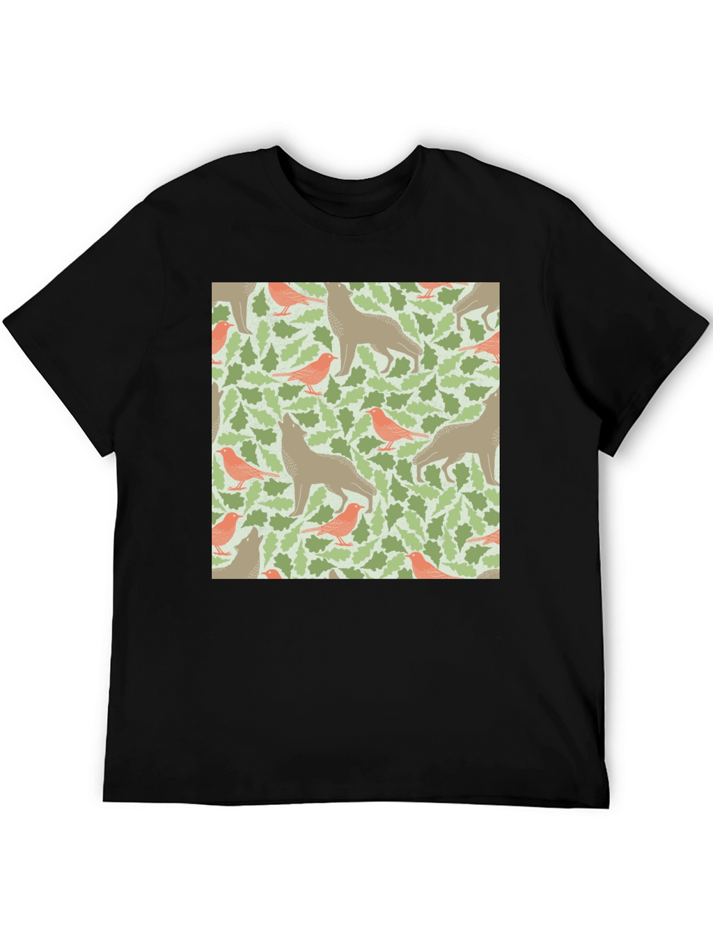 Wolf and Bird Pattern T-Shirt