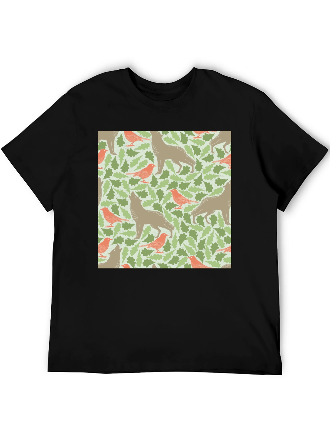 Wolf and Bird Pattern T-Shirt