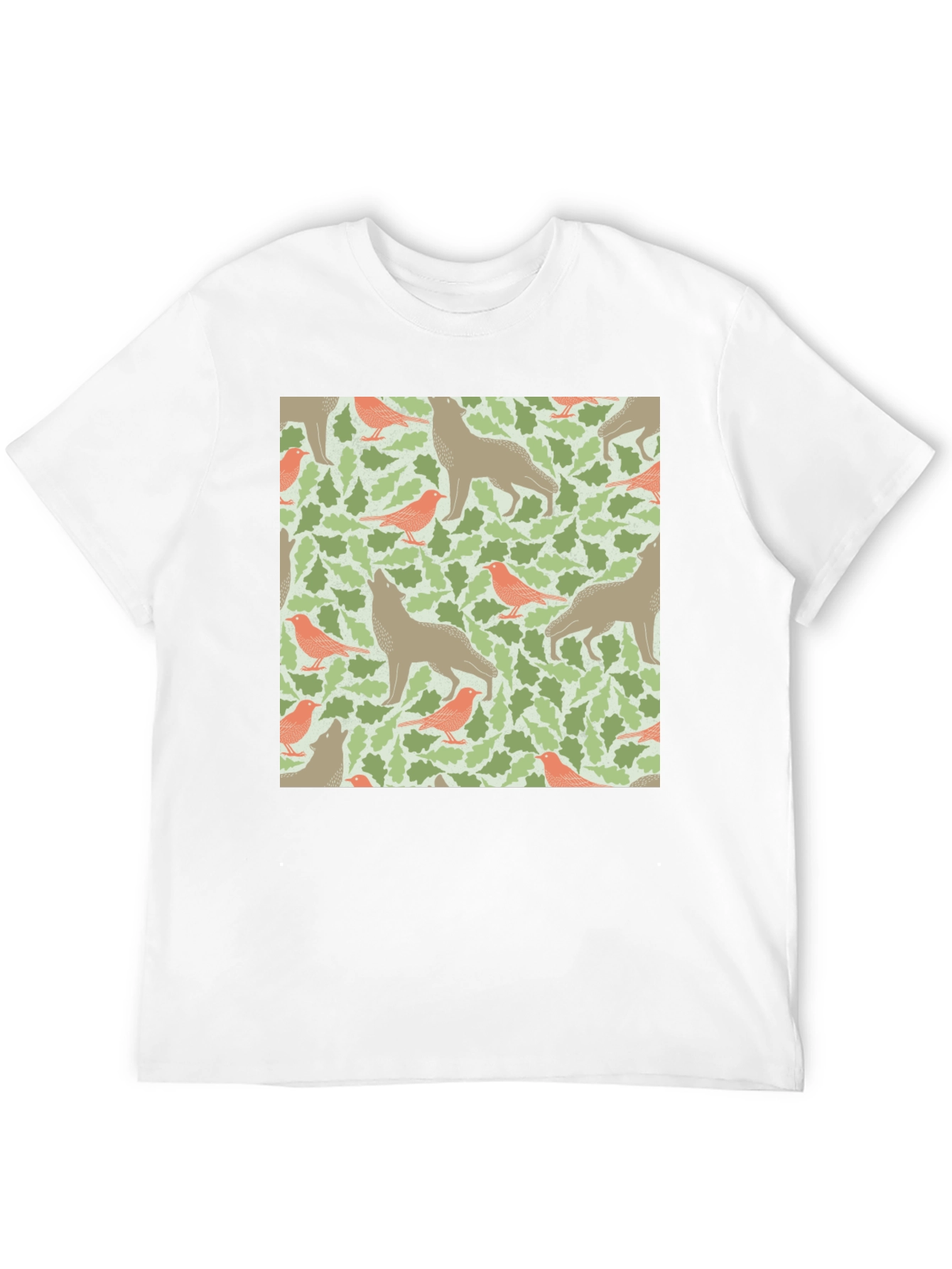 Wolf and Bird Pattern T-Shirt