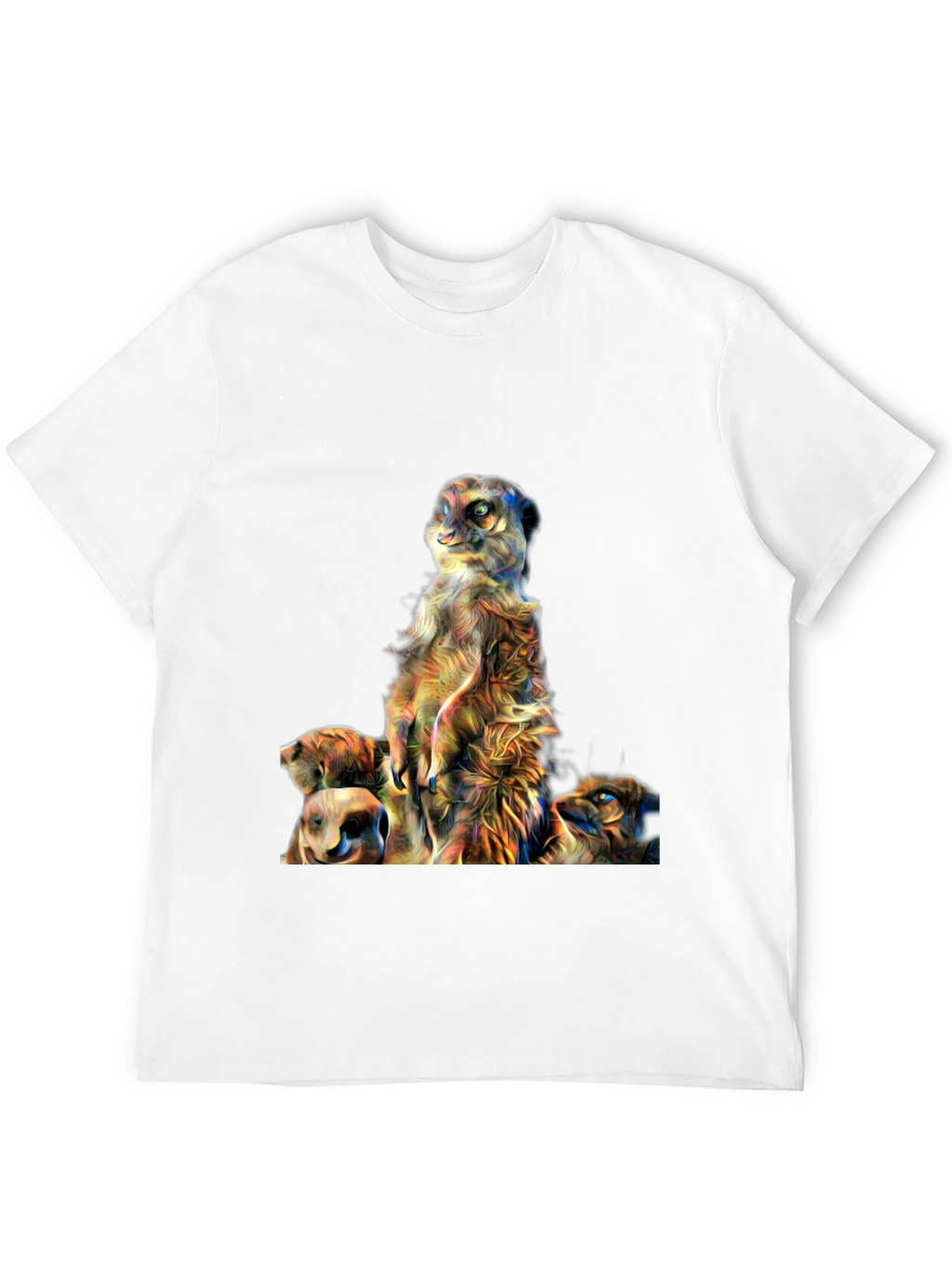 Meerkat Family Art Print Mens Black T-Shirt
