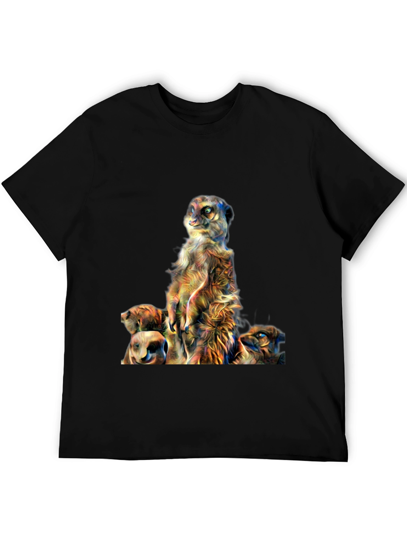 Meerkat Family Art Print Mens Black T-Shirt