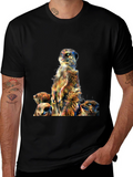 Meerkat Family Art Print Mens Black T-Shirt