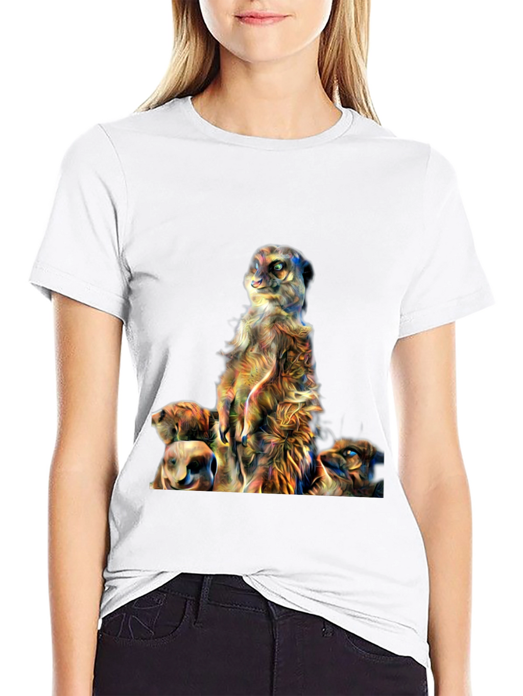 Meerkat Family Art Print Mens Black T-Shirt