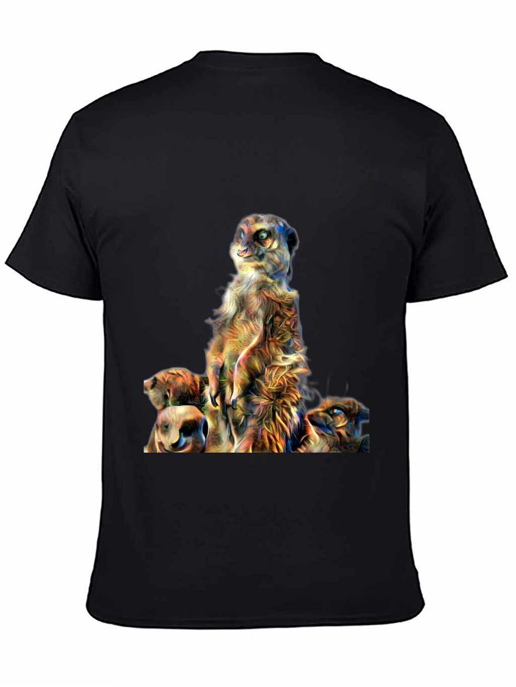 Meerkat Family Art Print Mens Black T-Shirt