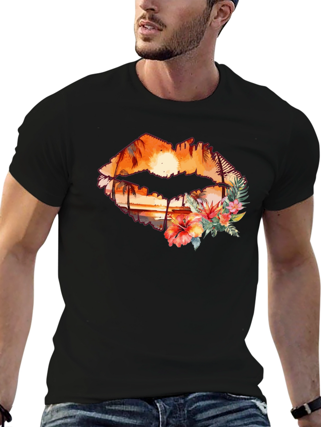 Sunset Lips Graphic T-Shirt - Tropical Paradise