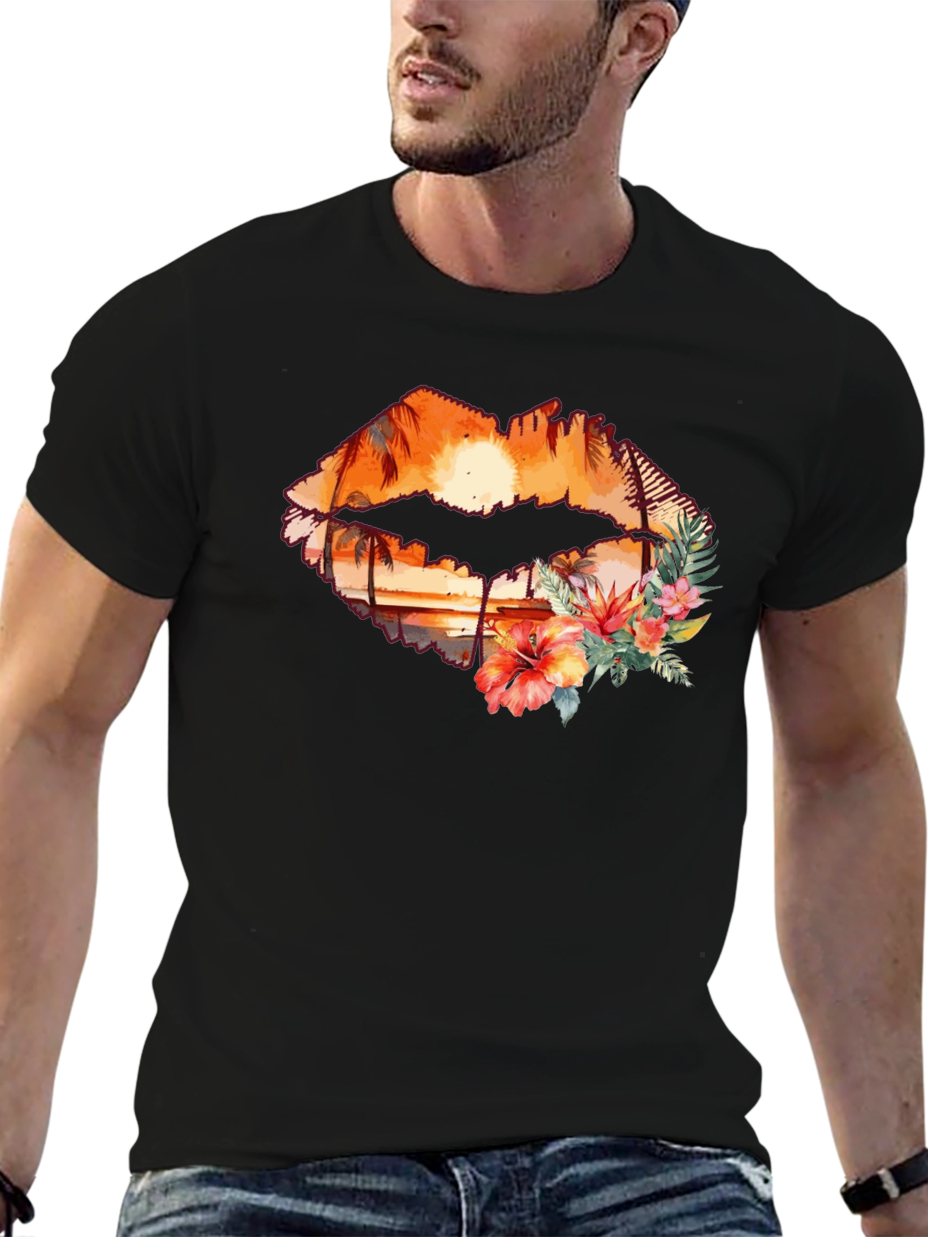 Sunset Lips Graphic T-Shirt - Tropical Paradise
