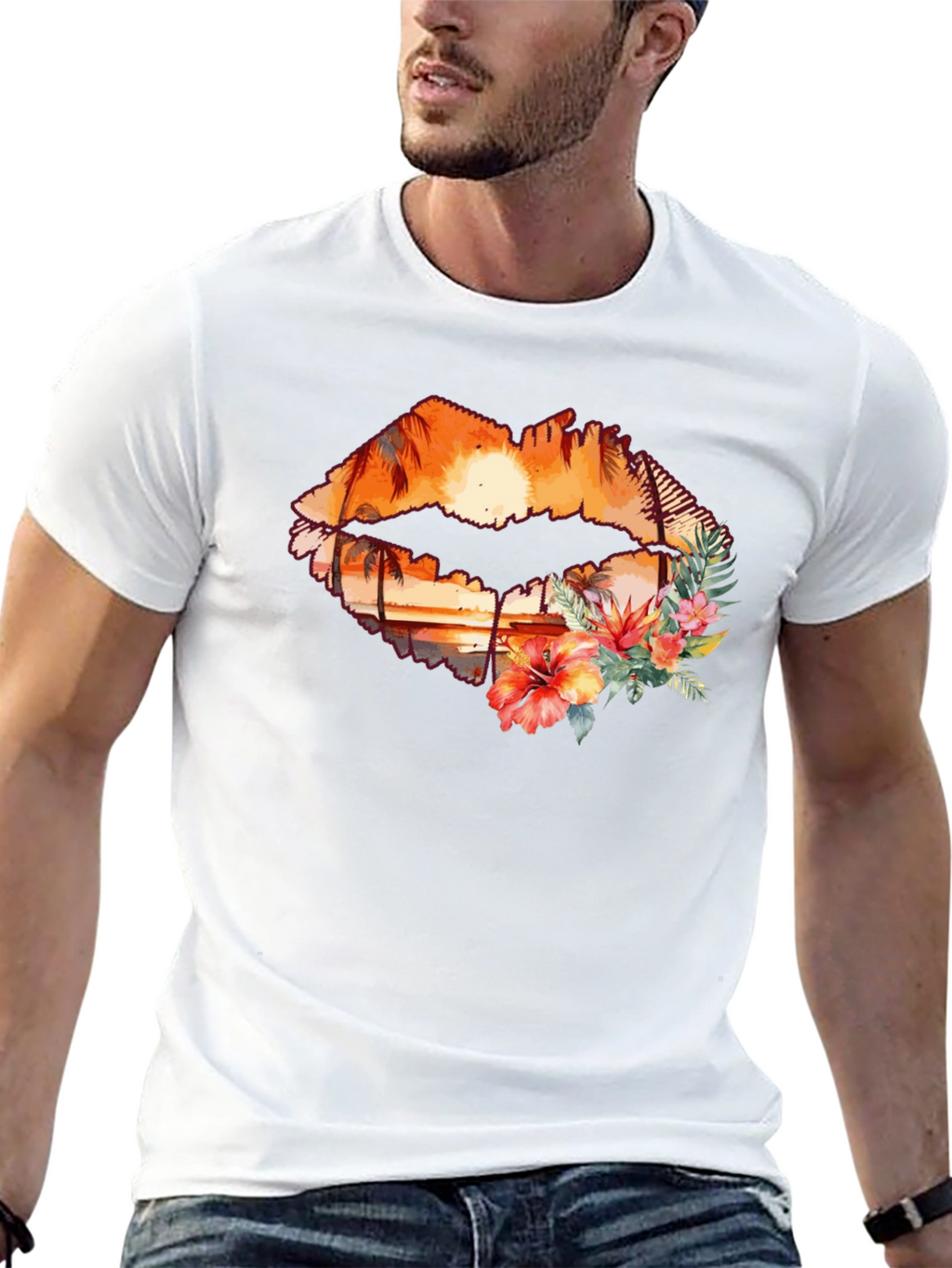 Sunset Lips Graphic T-Shirt - Tropical Paradise