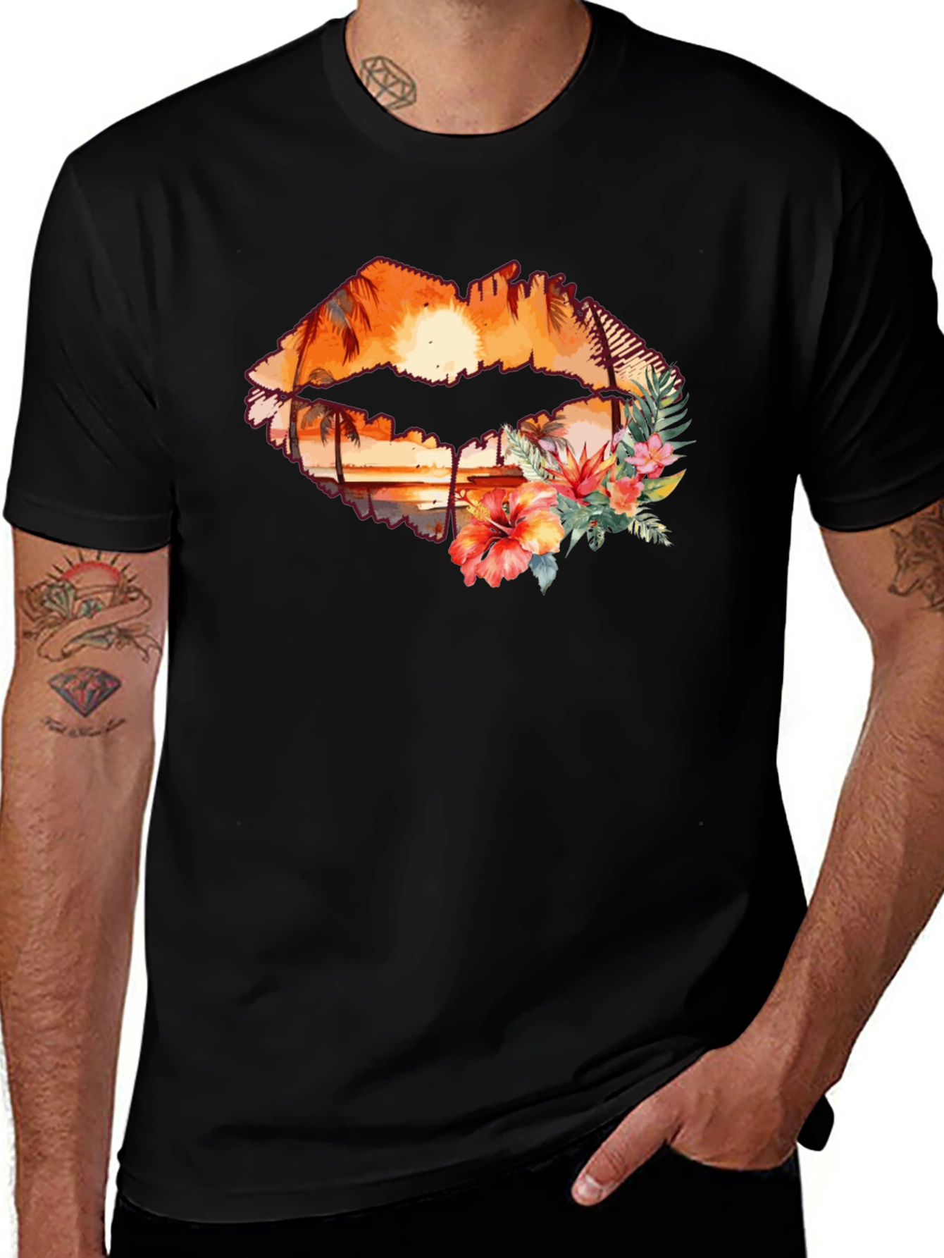 Sunset Lips Graphic T-Shirt - Tropical Paradise