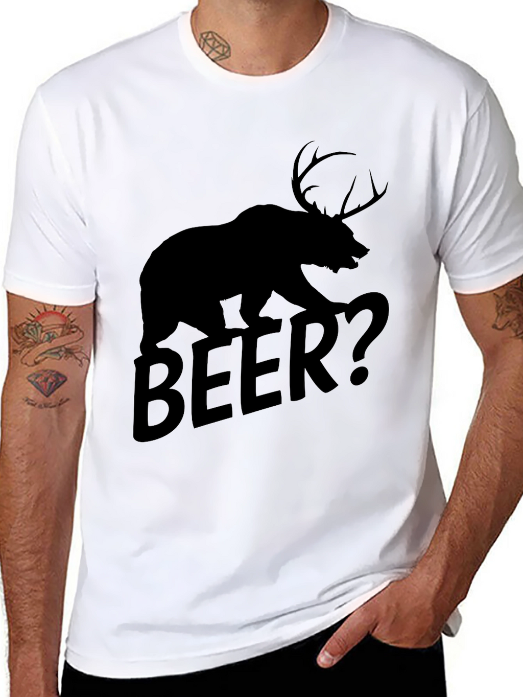 Bear Deer Beer? Graphic T-Shirt - Black