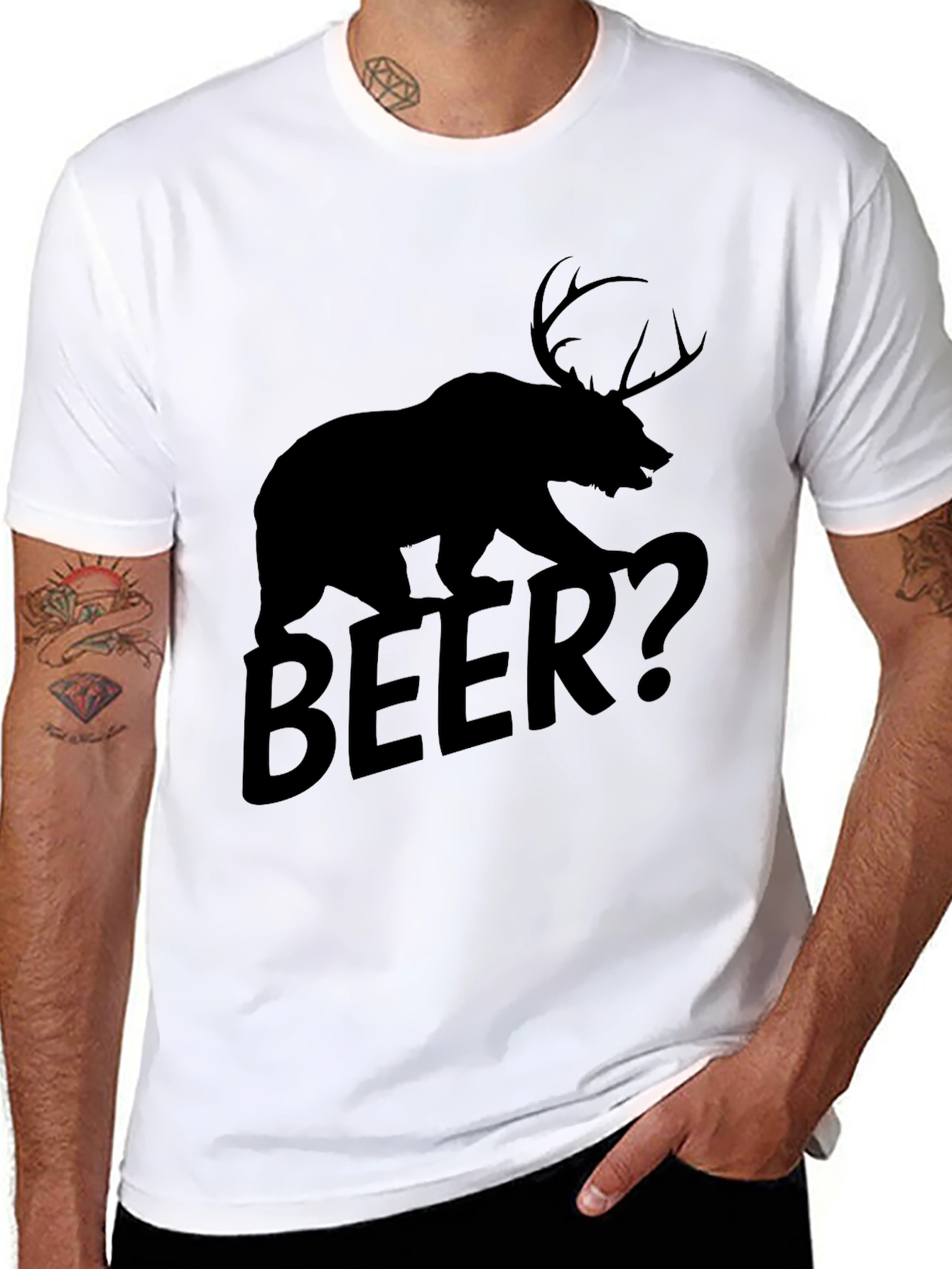 Bear Deer Beer? Graphic T-Shirt - Black