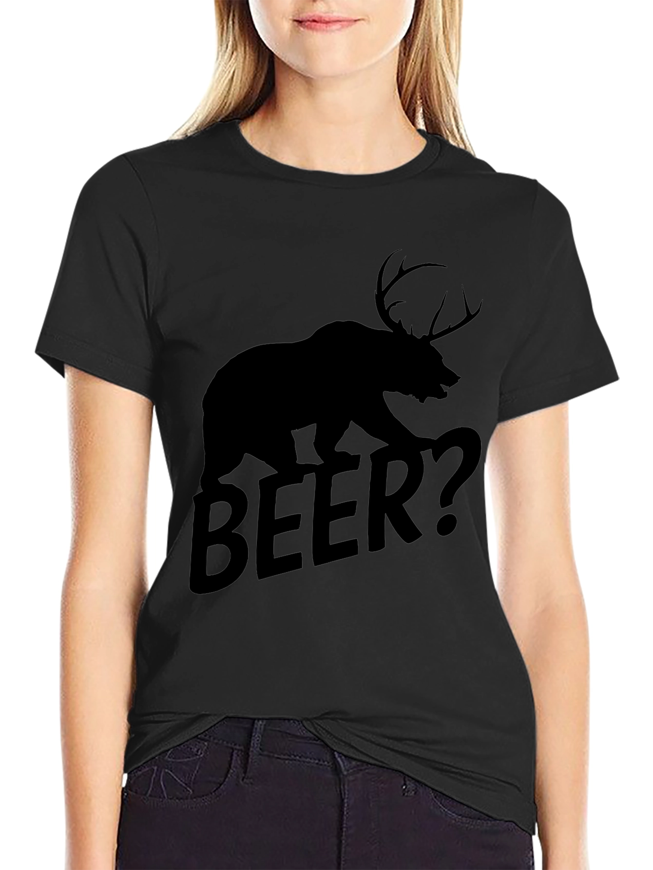 Bear Deer Beer? Graphic T-Shirt - Black