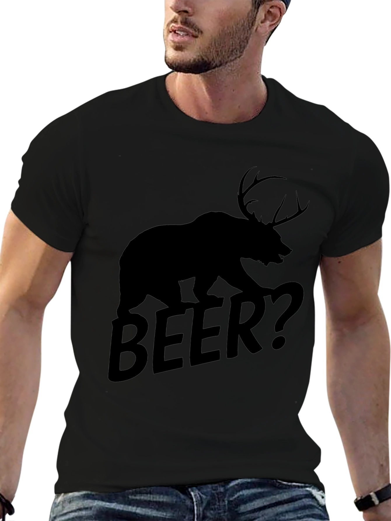 Bear Deer Beer? Graphic T-Shirt - Black