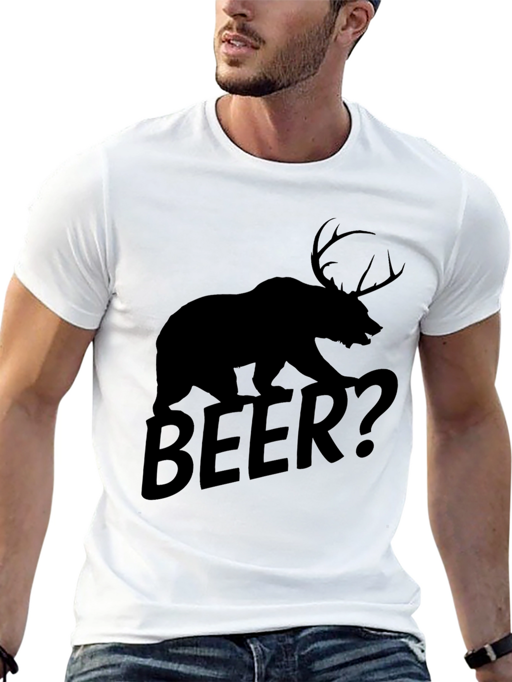 Bear Deer Beer? Graphic T-Shirt - Black