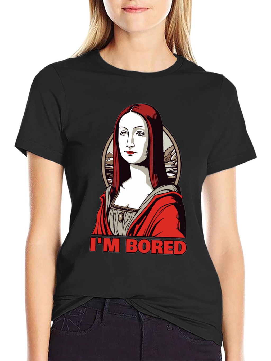 Bored Mona Lisa Graphic Tee - Black