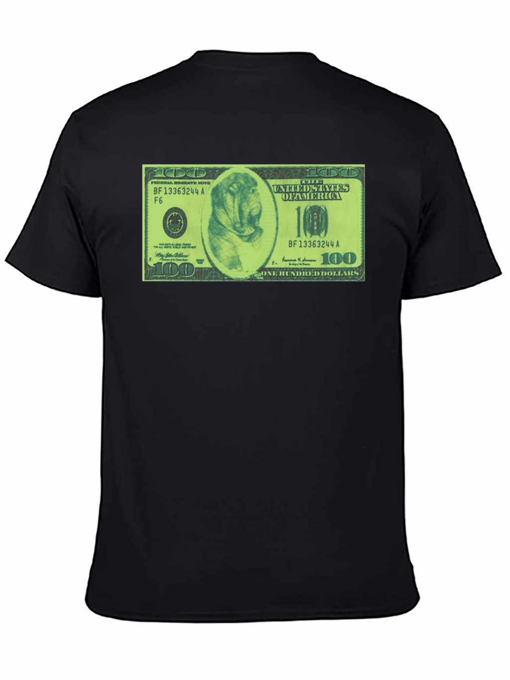 Mens Black Graphic Tee with Dog Dollar Bill Design