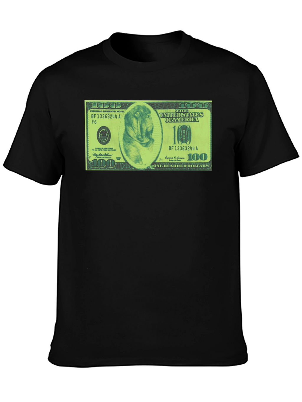 Mens Black Graphic Tee with Dog Dollar Bill Design