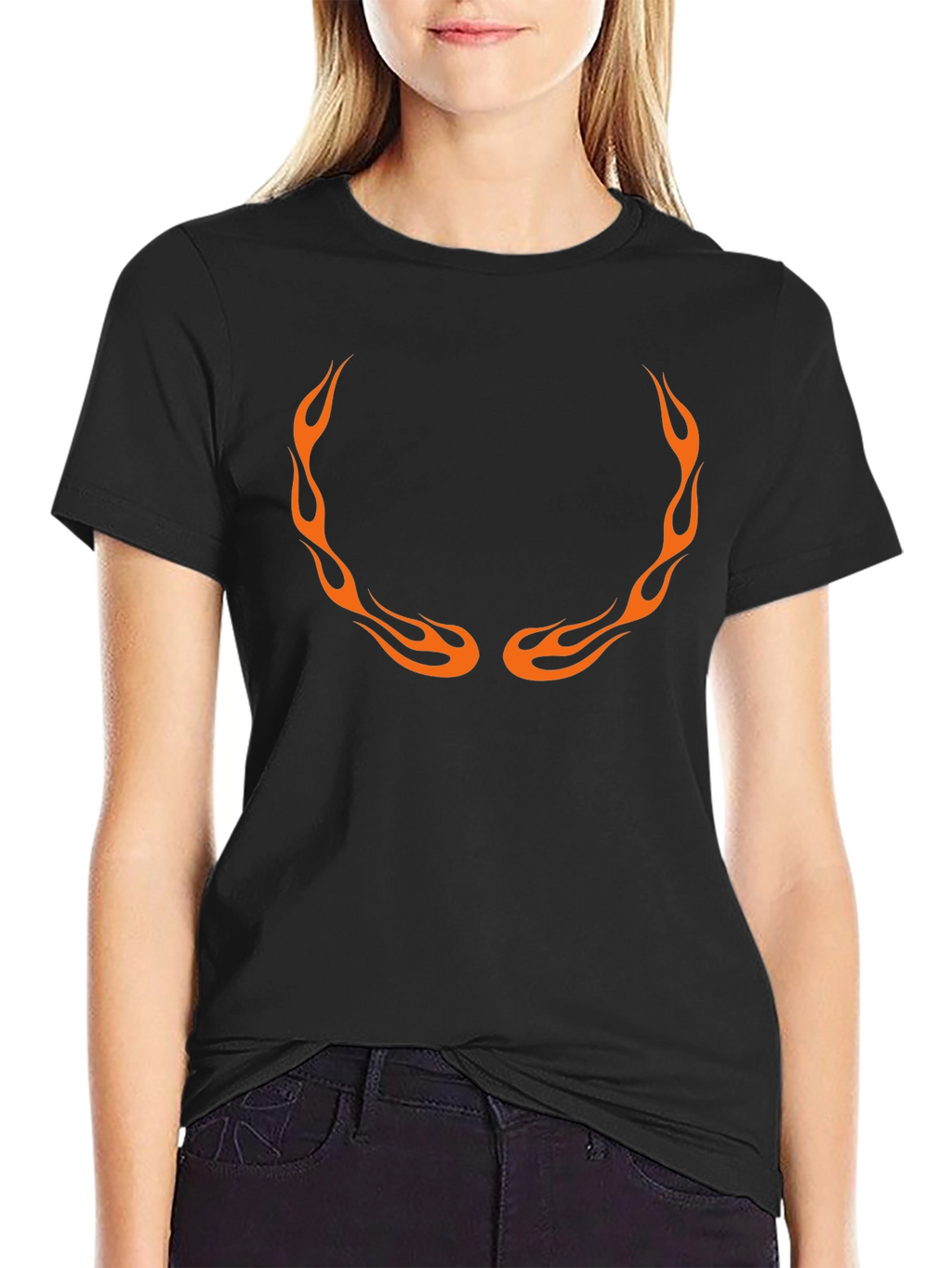 Mens Black T-Shirt with Flame Design