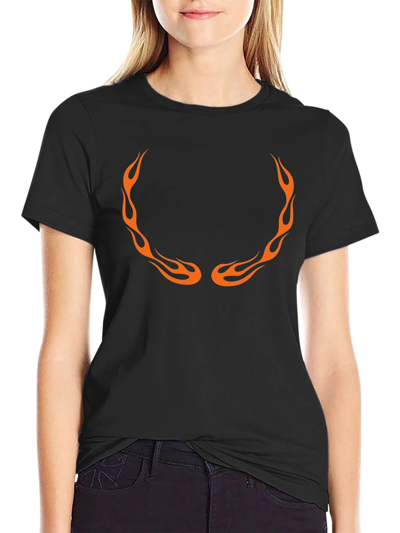 Mens Black T-Shirt with Flame Design